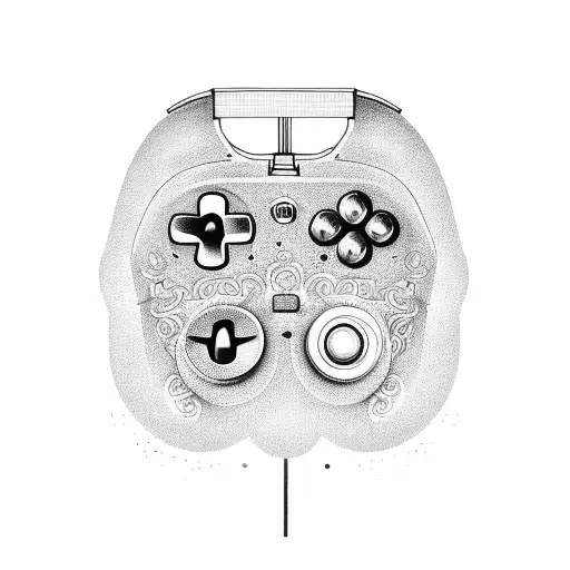 An Xbox Controller Morphing Into A Money Tree With Intricate Dotwork Details