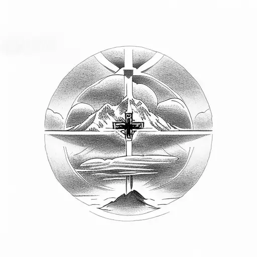 Christian Cross With Mountains In The Middle Of It