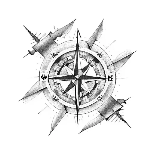 Compass And Arrow With Fine Lines