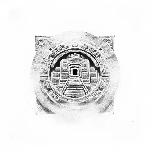 Mayan Temple In A Circle With Empty Space In The Mide