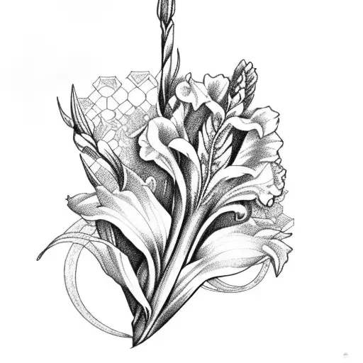 Gladiolus Flower In Space With Honeycombs