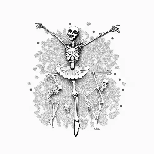 A Graceful Skeleton Ballet Dancer Surrounded By Human Spectators In A Theater