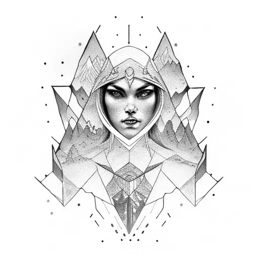 Womans Warrior Face With Mountains In Background