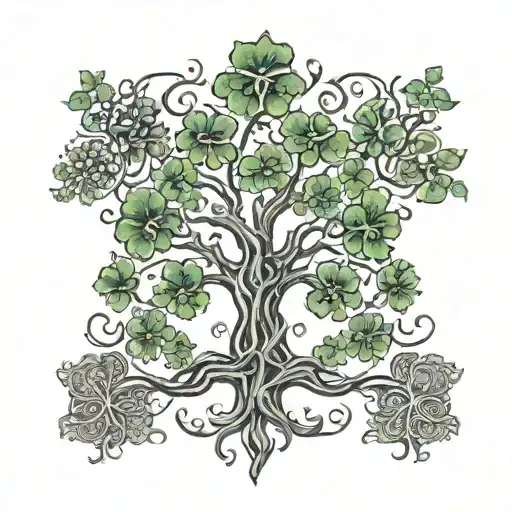 A Tree Of Life Design Incorporating Irish Shamrocks And Fire Elements