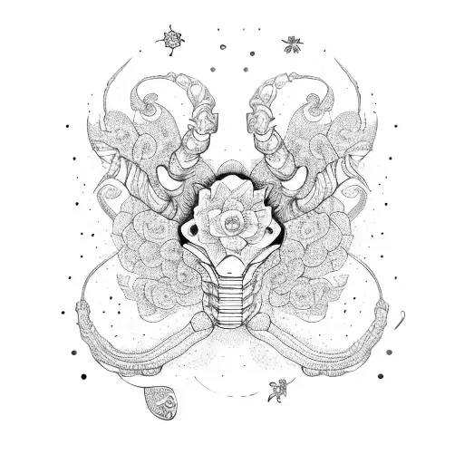 An Intricate Tattoo Depicting The Scorpio And Taurus Constellations Intertwined With Floral Elements