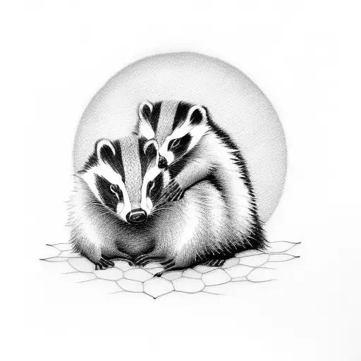 Badger Mom Cuddling Baby Badger Sleeping