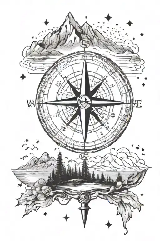 Compass With Mountains In The North And Beach In The South