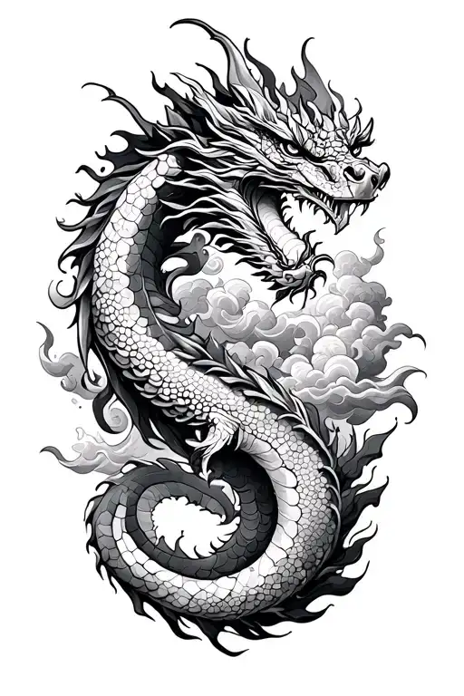 Ornamental With Dragon Flames And Clouds