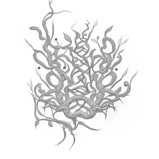 Create A Dotwork Tattoo Of A Guitar Intertwined With Thorny Vines