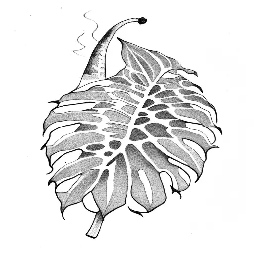 Dotwork Tattoo Of A Monstera Leaf Transforming Into A Blooming Flower