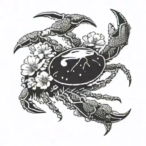 Zodiac Cancer Crab With Flowers Growing
