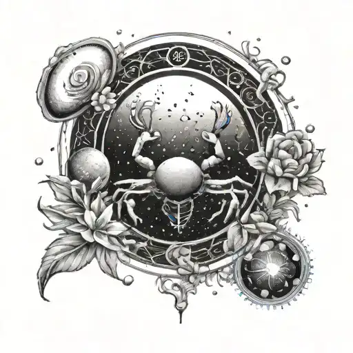 Zodiac Cancer Sign With Planets And Flowers Growing