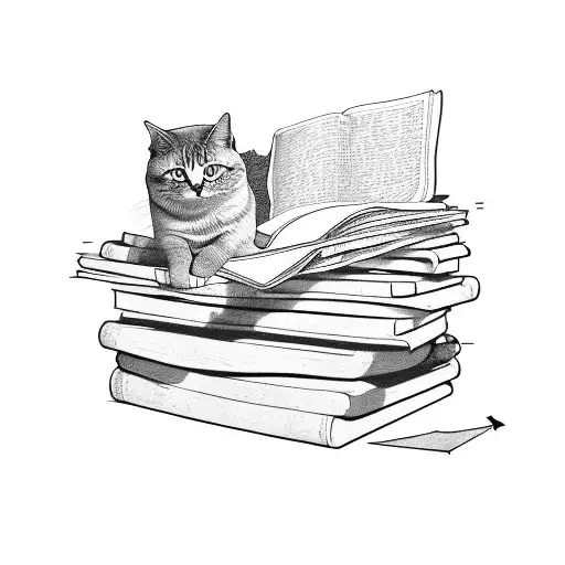 A Cat Sitting On A Pile Of Books With A Melancholic Expression