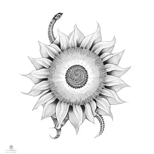 Sleeve Tattoo Black Sunflower Snakes Abstact