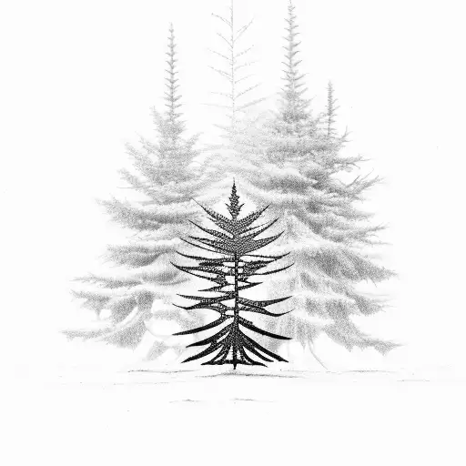 A Minimalist Black And Grey Tattoo Of A Lebanese Cedar Tree With Subtle Dotwork Shading For Texture