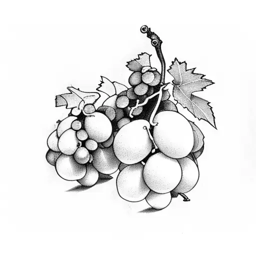 19 Large Wine Grapes In A Bunch With A Large Grape Leaf At The Top