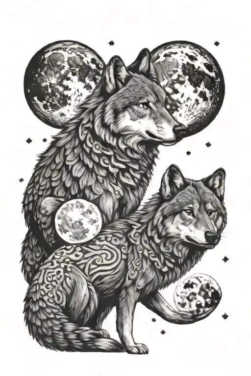 Wolf And Moon Phases Tattoo