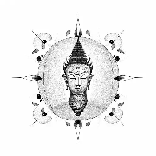 Monstera Leaves With Buddhism Black And White And Chakras