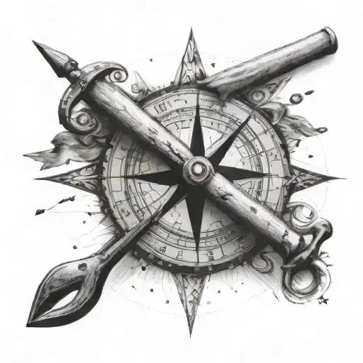 A Detailed Compass Rose With Hunting Tools As The Cardinal Directions