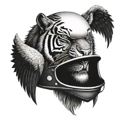 Tiger Head With Jet Motorcycle Helmet And Angel Wings