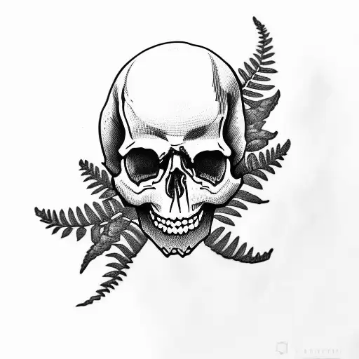 Skull With Fern Leaves