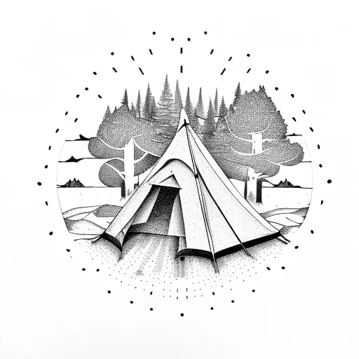 Camping Tent In Trees With Sunshine