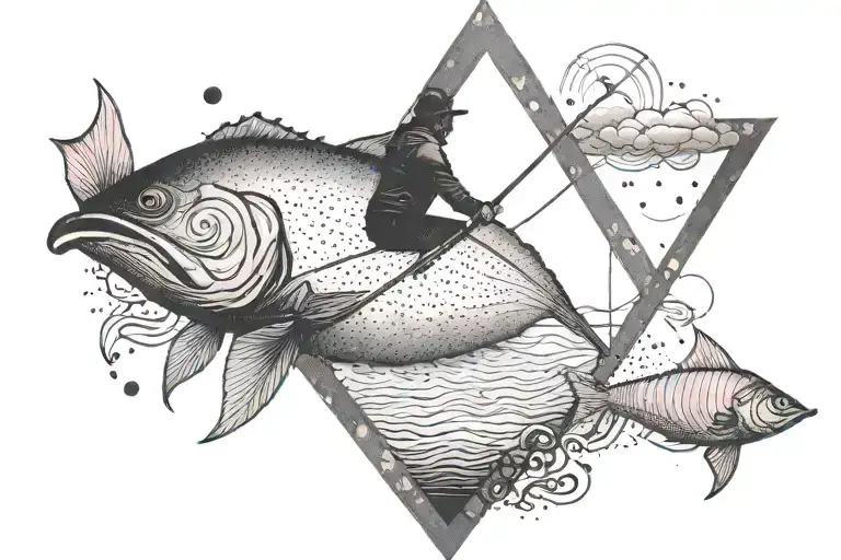 Silhouette Of Man Fishing Inside A Pink Floyd Triangle