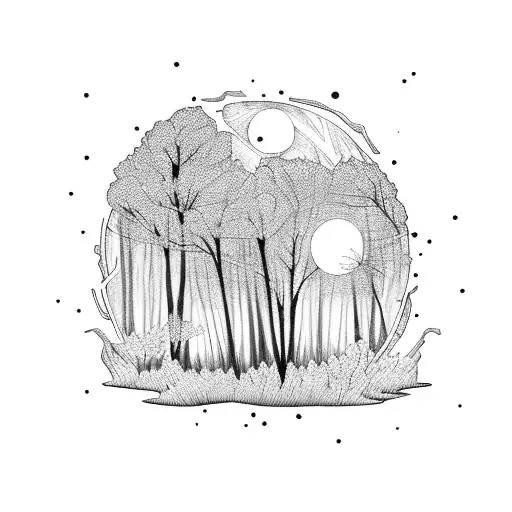 Moonlit Forest At Night With A Path