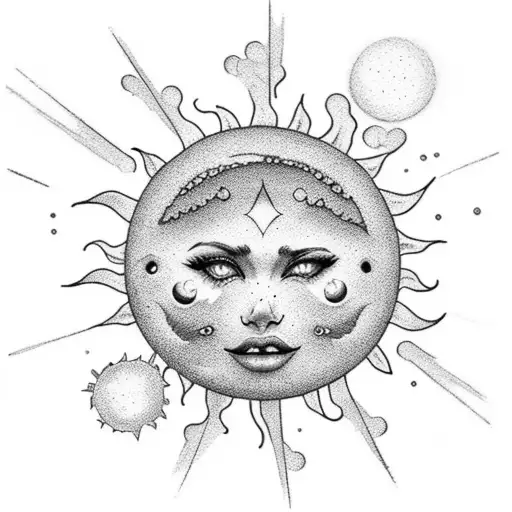 Dreamy Sun With Clouds And Sparkles