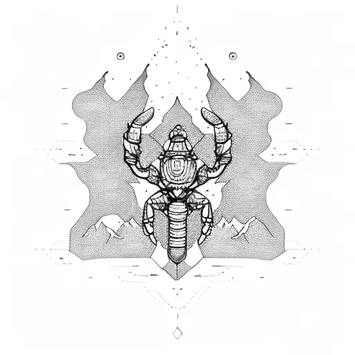 Intricate Dotwork Design Of A Scorpio Climbing A Mountain Peak