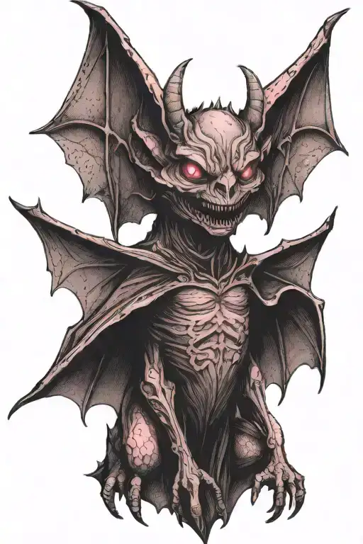 Bat Demon With Wings Spread Wide And Pink Eyes