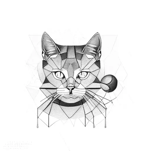 A Sleek Geometric Cat Silhouette Dribbling A Basketball
