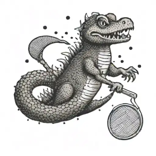 A Whimsical Design Of The Ogopogo Creature Playing Tennis With Kids