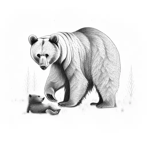 Bear With A Cub In Forest