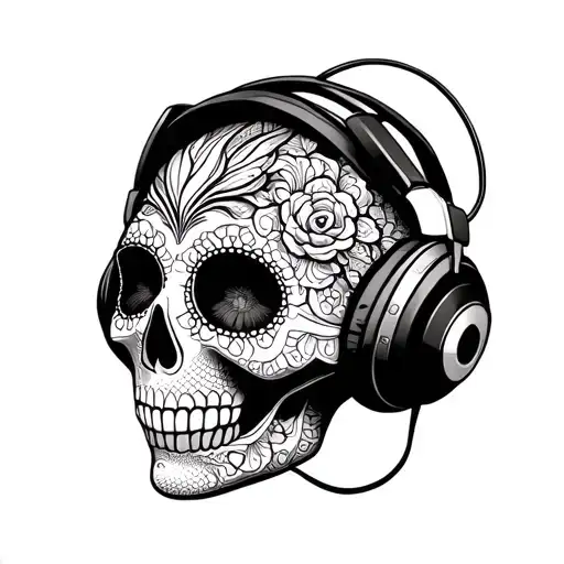 Sugar Skull Wearing Headphones
