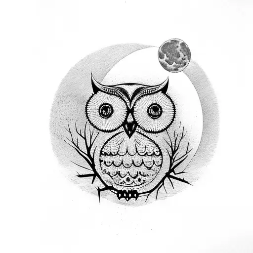 Owl And Trees With Moon