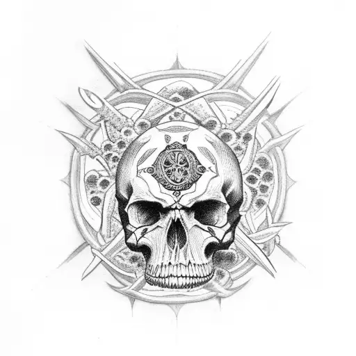 Berserk Symbol With Skulls Around