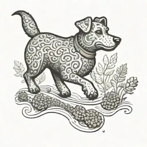 An Educator-inspired Tattoo Of A Dog Teaching A Group Of Gummy Bears How To Run On A Trail