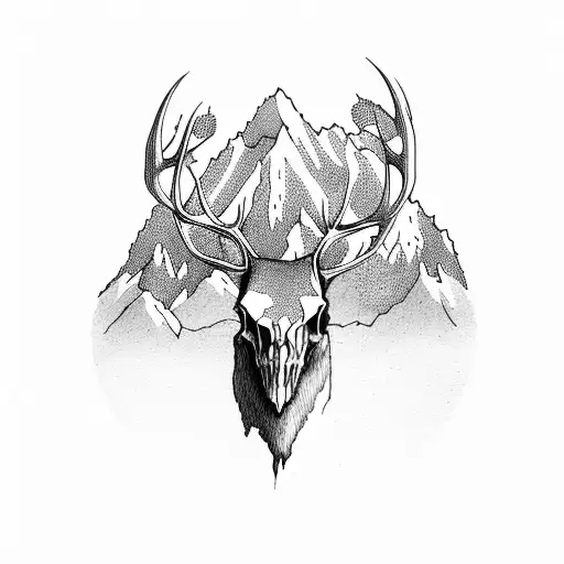 Elk Skull With Mountains And Trees