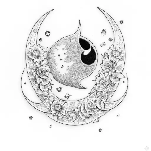 Gothic Flowers With A Crescent Moon Nestled On The Top