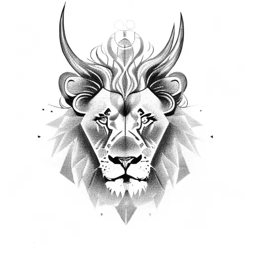 Head Of A Lion With Horns And A Circle On The Background