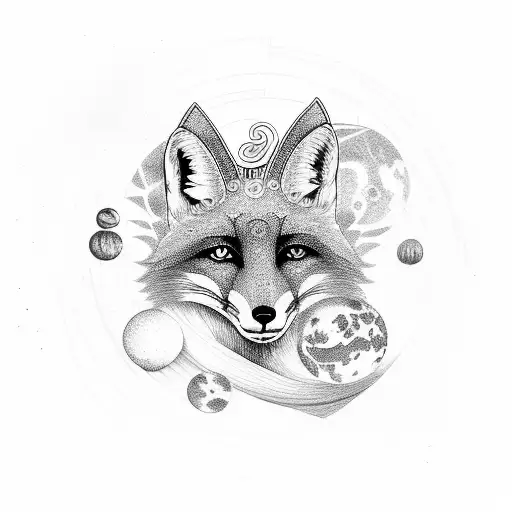 Fox In Buddha Style With Universe And Planets All Around