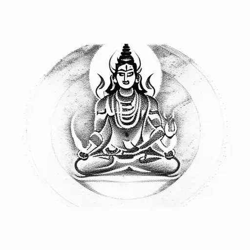 A Silhouette Of Lord Shiva Meditating On A Mountain Peak With A Passport Stamp Overlay