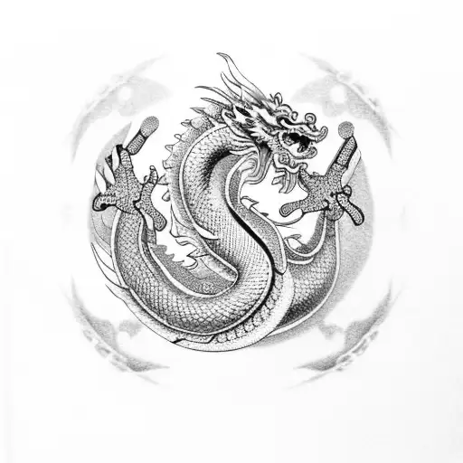 Traditional Chinese Dragon With Yin And Yang Symbol Beneathe Its Foot