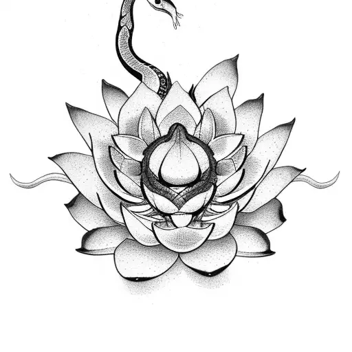 Realistic Snake & Lotus Flowers