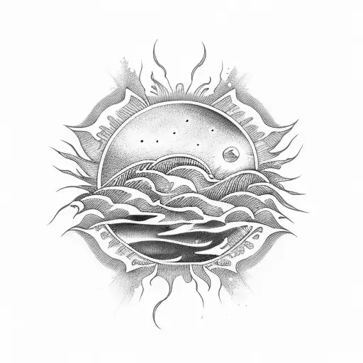 Half Sun Upside Down With Waves In The Sun