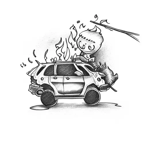 Boy Roasting Marshmallows On A Fire Caused By A Car Crash And He Is Sitting On Top Of The Car