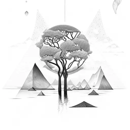 Nature Tattoo Framed In With Triangles And Abstract Lines Tattoo