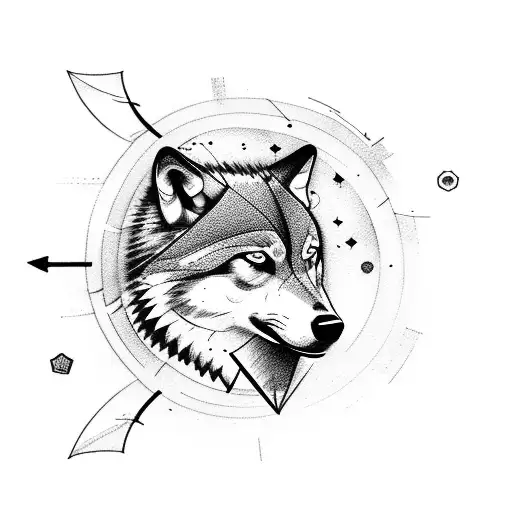 Wolf With Arrow Abstract Circle Surrounding