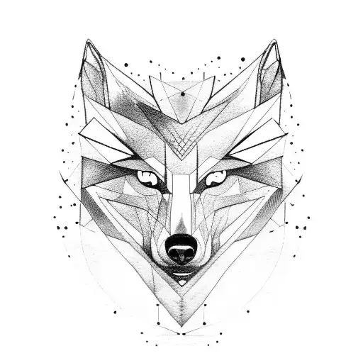 Abstract Wolf Head Looking Straight Framed In With Lines